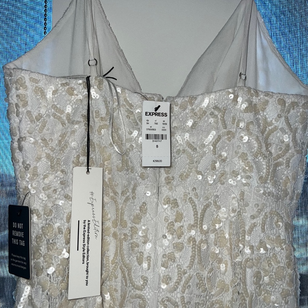 Express Sequin Lace V Neck Midi Dress